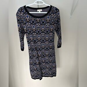Monsoon Navy and Beige Floral Long Knit Sleeve Dress-Excellent condition